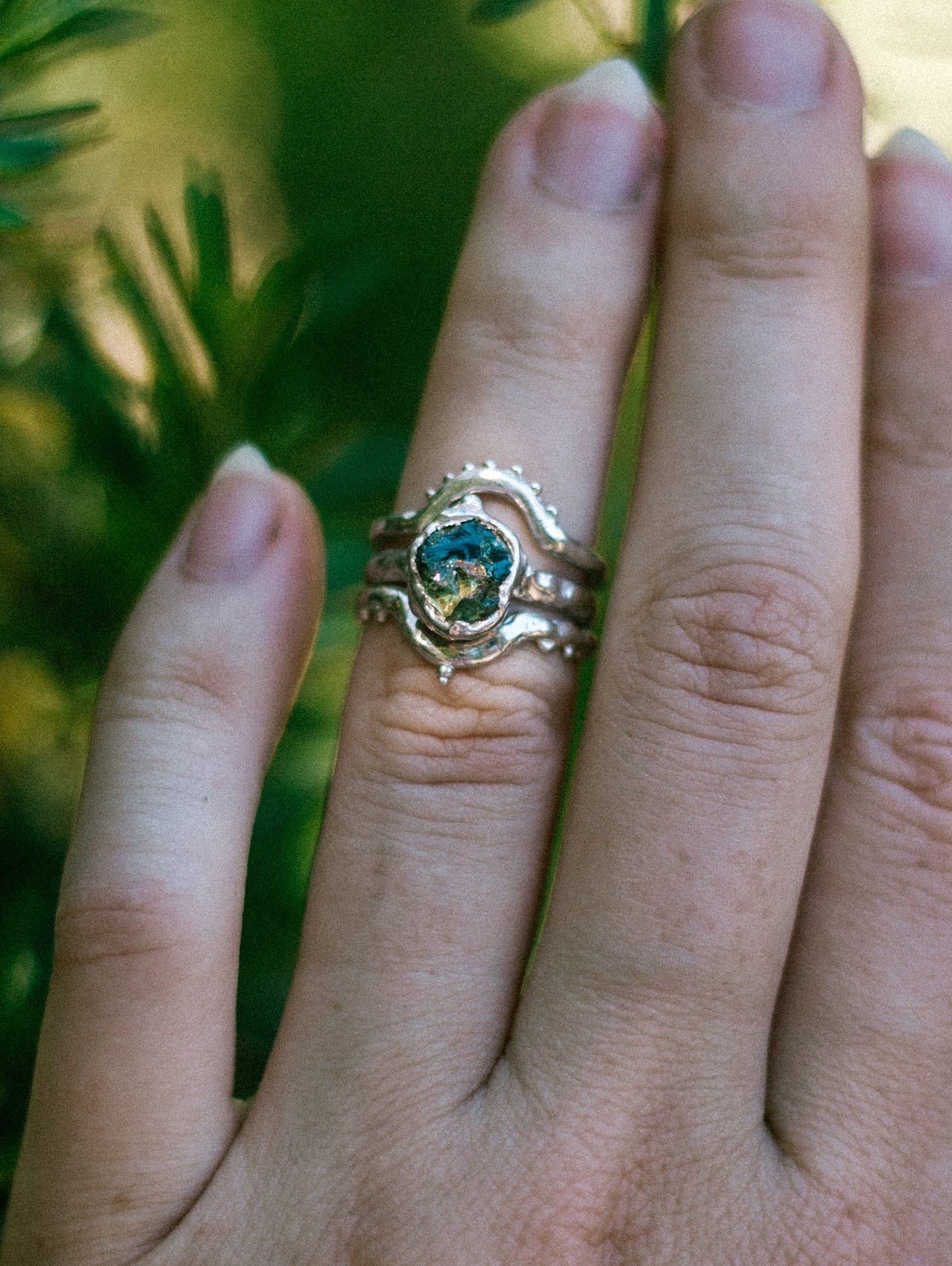 triple stack parti sapphire ring