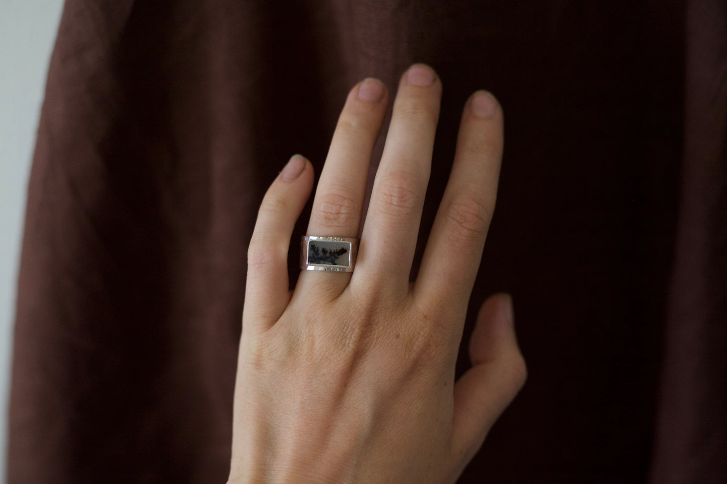 dendritic agate portrait ring