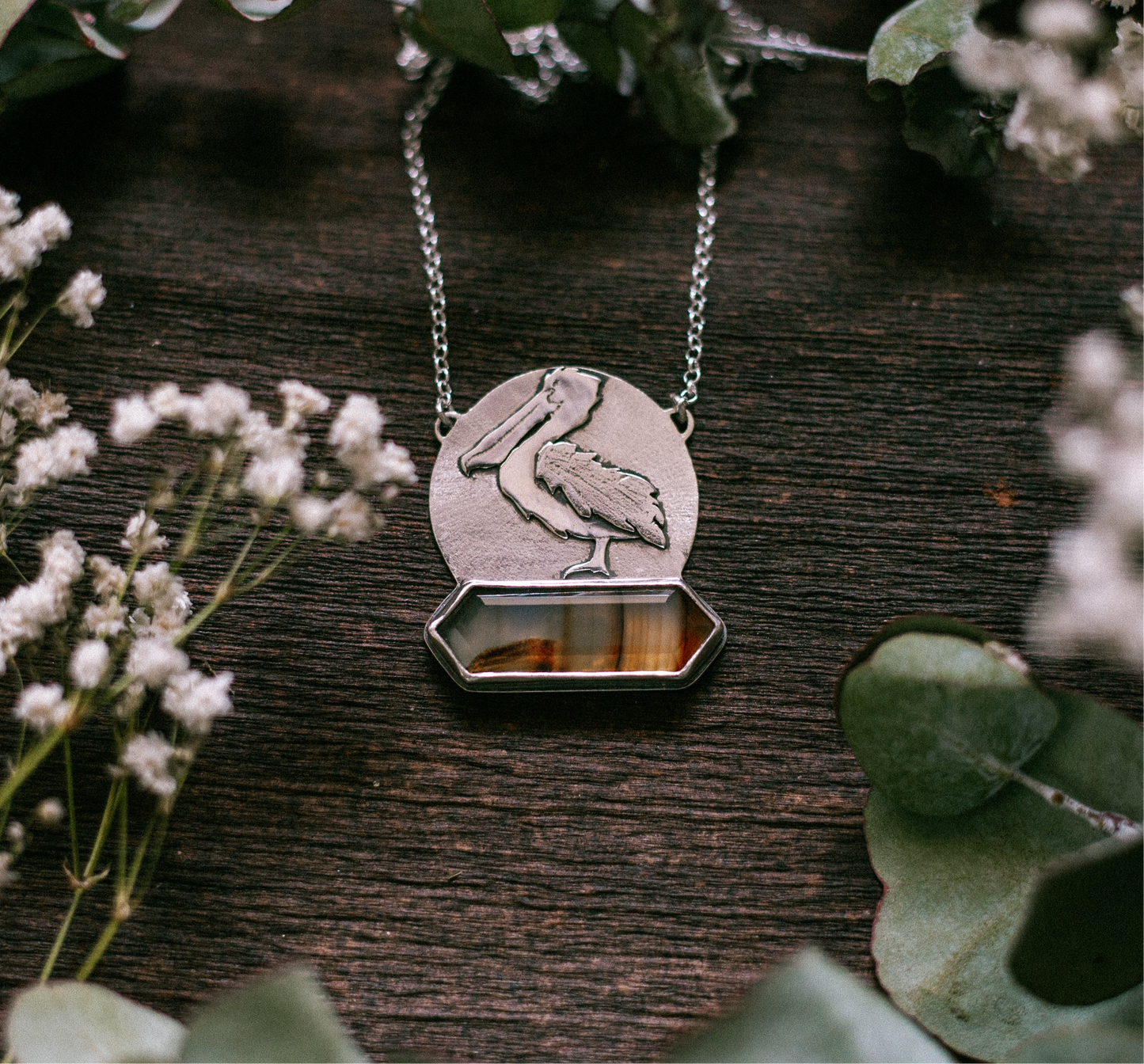 Montana Agate Pelican Necklace