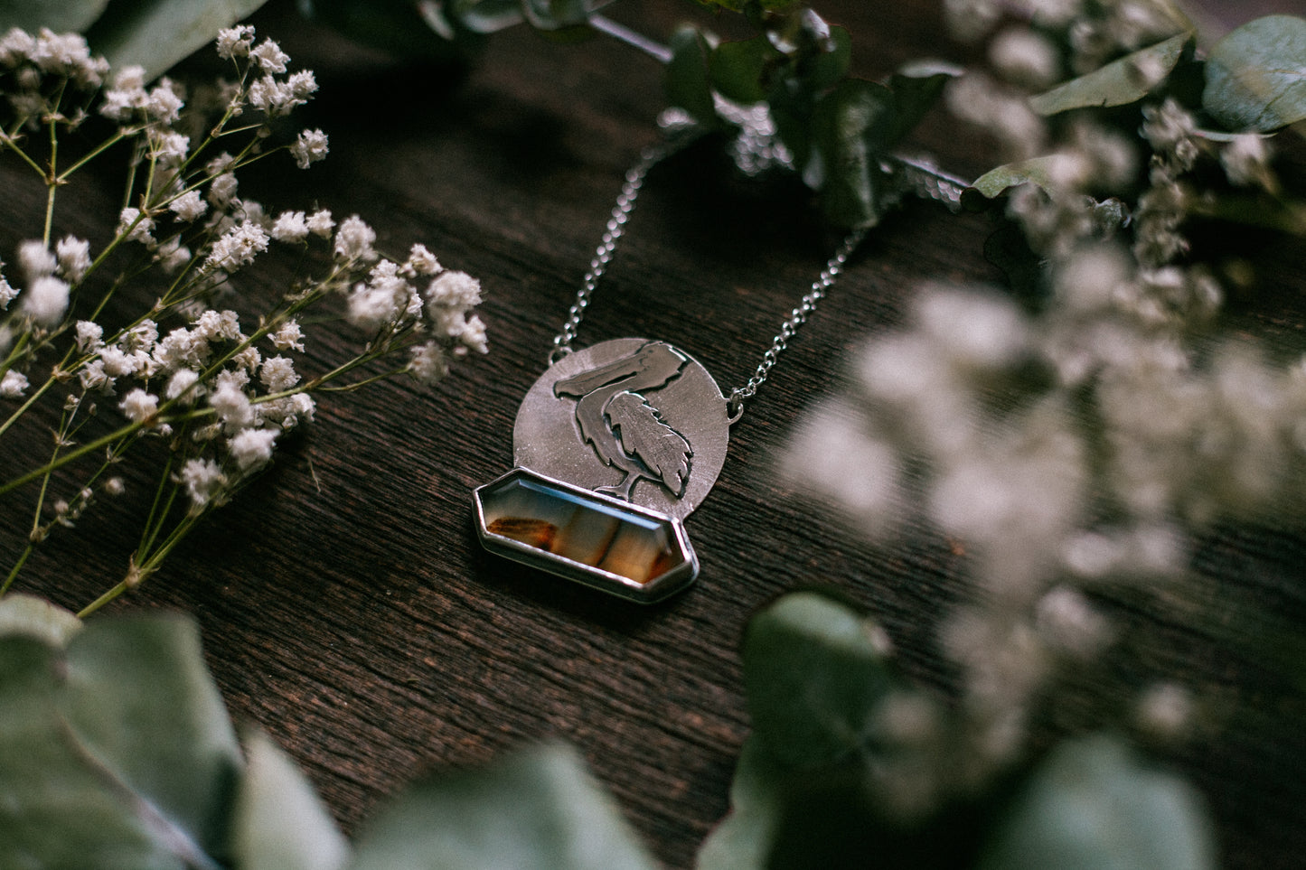 Montana Agate Pelican Necklace