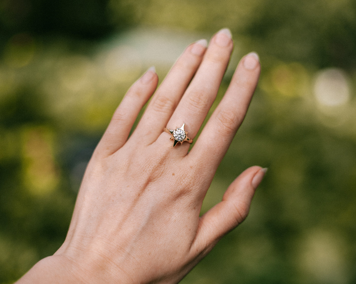 bright morning star ring in 9ct gold