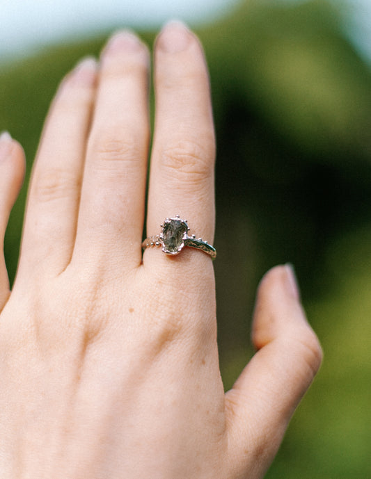 green raw sapphire ring