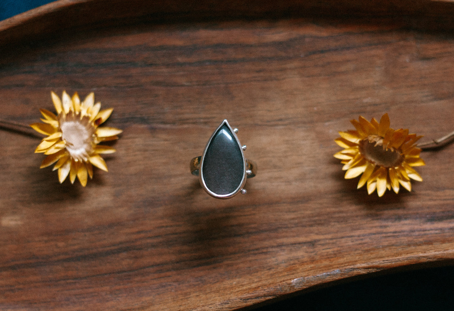 silver sheen obsidian ring