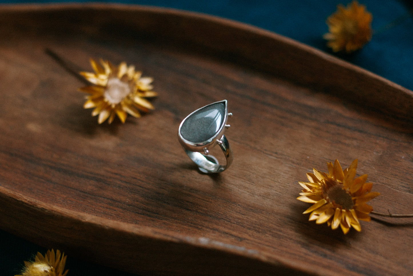 silver sheen obsidian ring