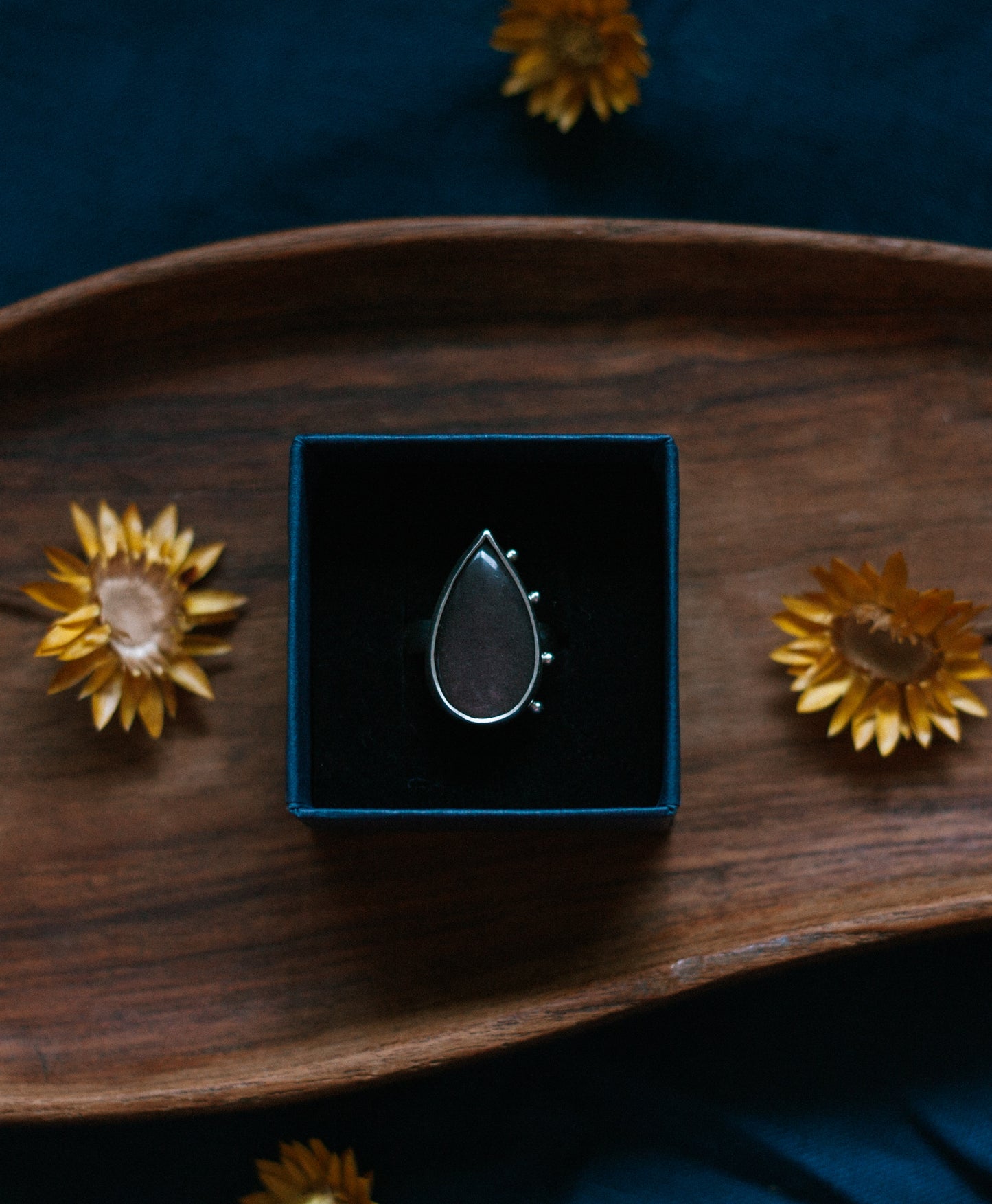 silver sheen obsidian ring